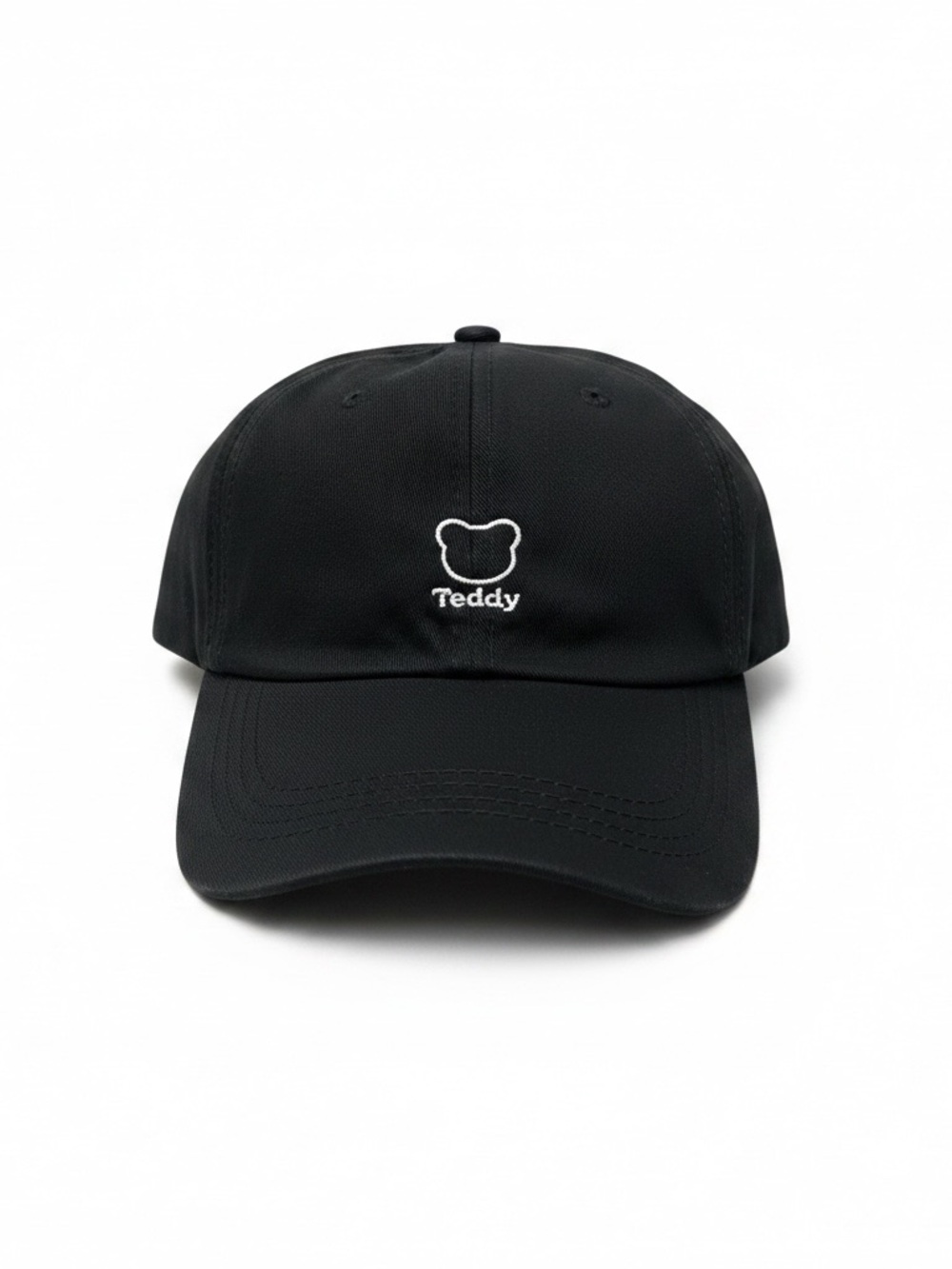 TEDDY BEAR Black Embroidered Cotton Baseball Cap